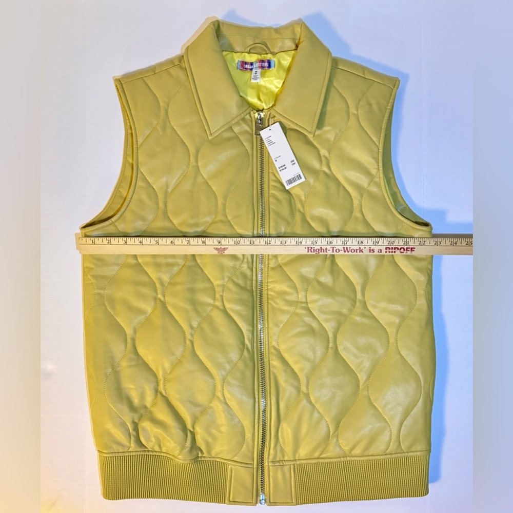Urban Outfitters Vest Medium Yellow Faux Leather Liner Quilted Full Zip (0040)A4 - Picture 8 of 9
